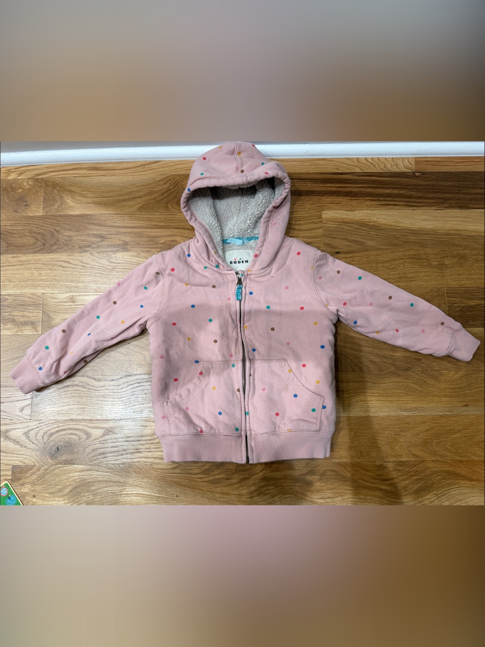 Mini Boden Pink Polka Dot Sherpa-Lined Hoodie